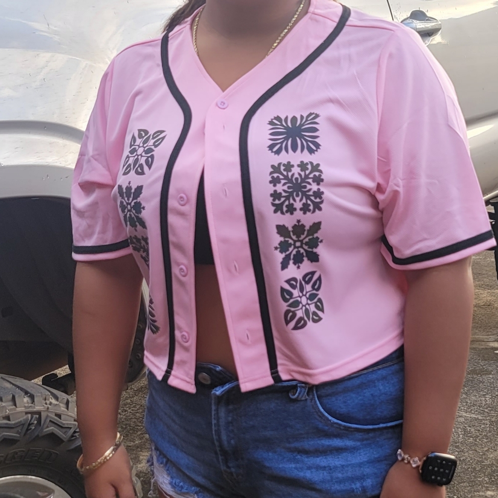 Pink Quilt Crop Baseball Jersey